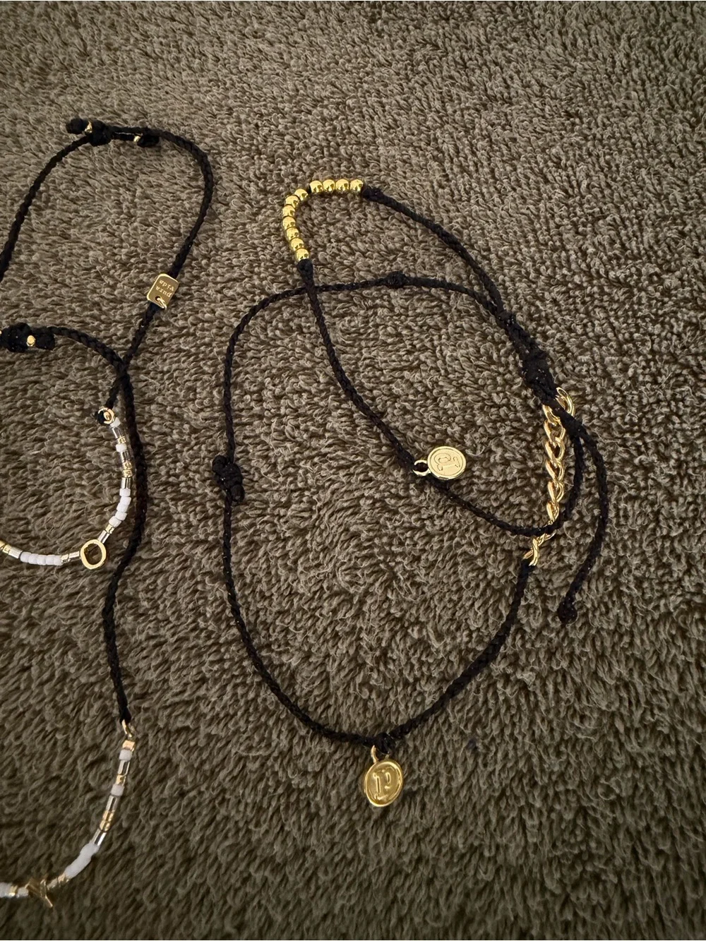 Pura Vida Delicate Black Cord Bracelet Set with Gold Accents